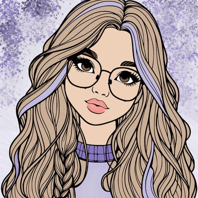 girl with long hair and freckles and glasses realistic