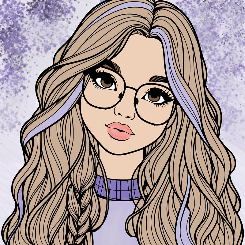 girl with long hair and freckles and glasses realistic