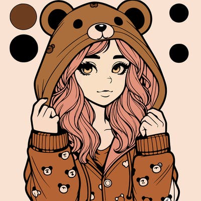 realistic girl in a animal pjs hoodie