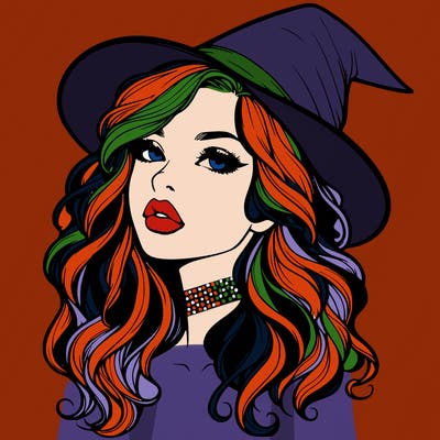 realistic witch girl with wavy hair and lips