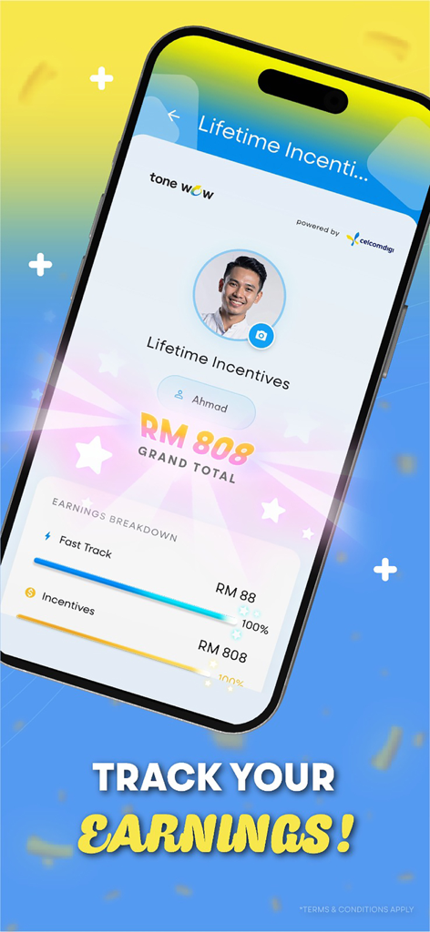 Tone WOW 2.0 - Smartphone display of the Tone WOW 2.0 app earnings tracking screen showing total incentives.