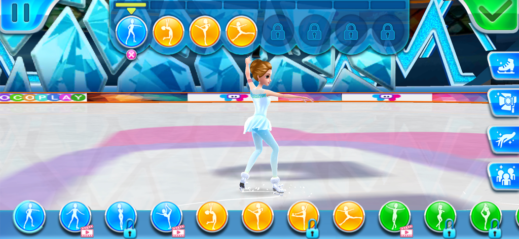 Ice Skating Ballerina - Capture d'écran de gameplay de Danseuse sur glace montrant un personnage pratiquant des mouvements de patinage artistique sur une patinoire