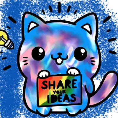 a cute cat saying share your ideas