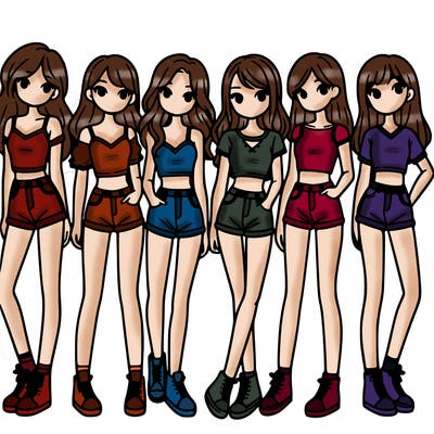 a group of girls wearing crop tops and shorts