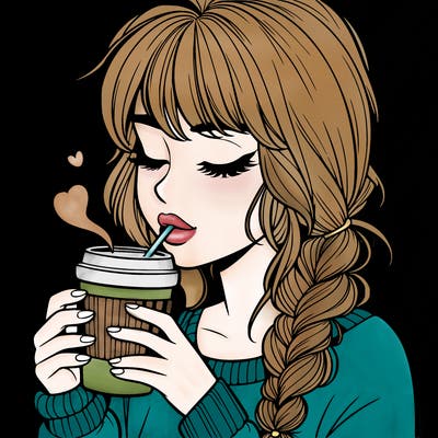 realistic girl drinking coffee