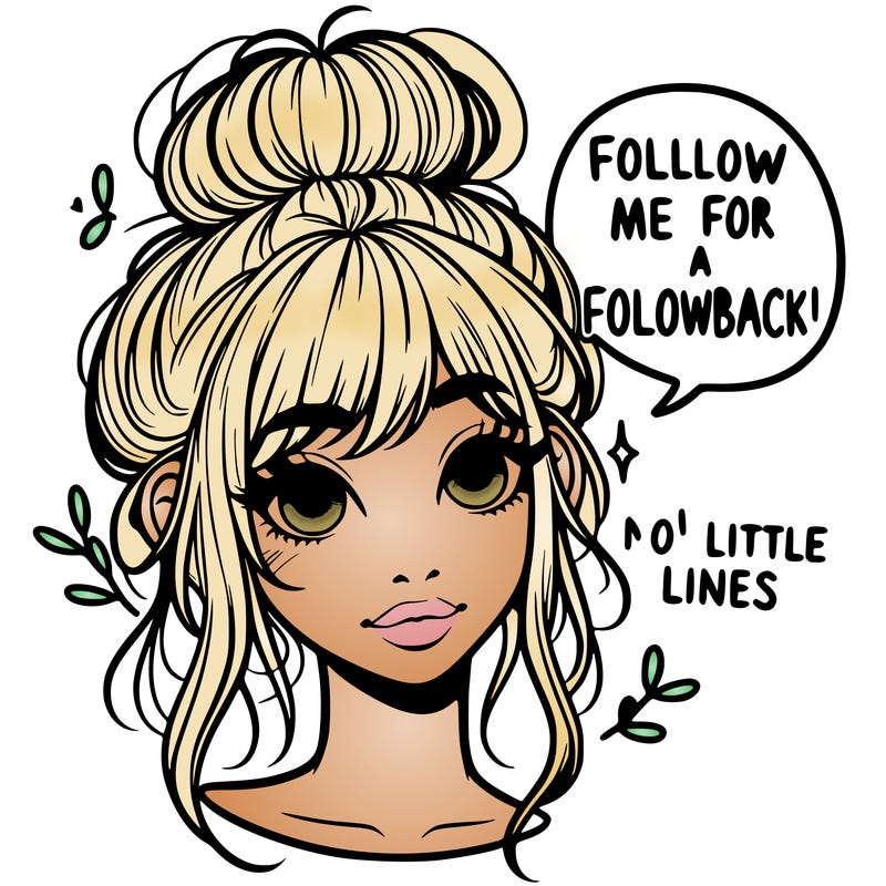 realistic girl with a messy bun and curtain bangs saying follow me for a followback!!