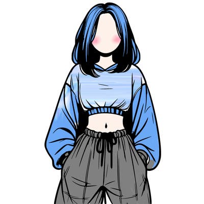 realistic girl faceless with baggy pants and a crop top