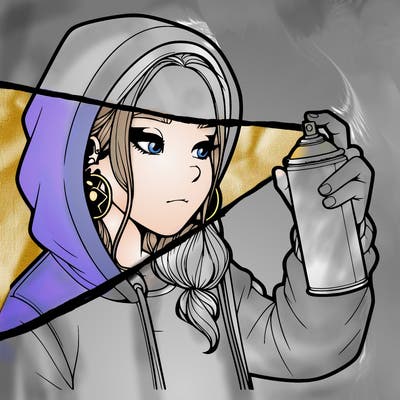 a realistic girl, spray painting