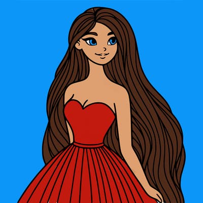 woman with long hair and a long dress