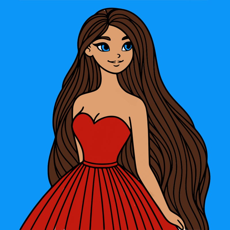 woman with long hair and a long dress