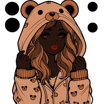 realistic girl in a animal pjs hoodie