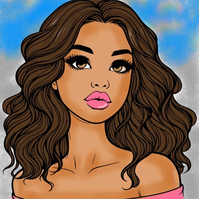 realistic girl with wavy hair and lips