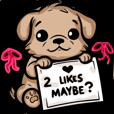 a puppy holding a sign that says 2 likes maybe?