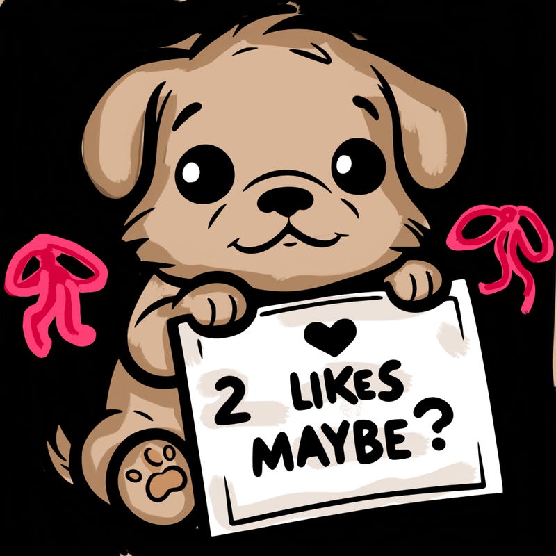 a puppy holding a sign that says 2 likes maybe?