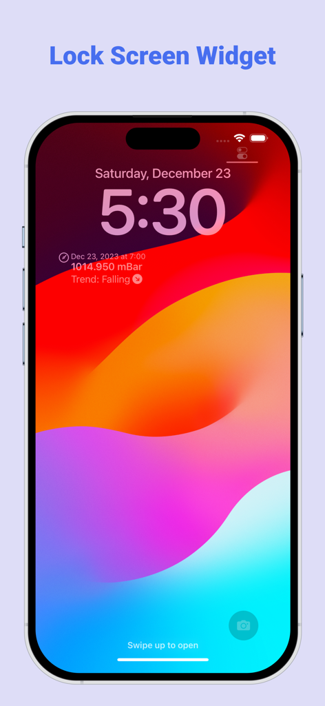 iPhone lock screen displaying the Torr barometer widget with real-time pressure data and falling trend
