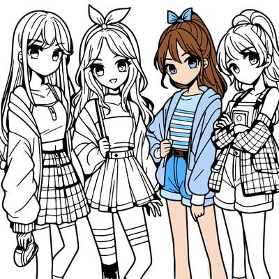teen manga girls group of 4
