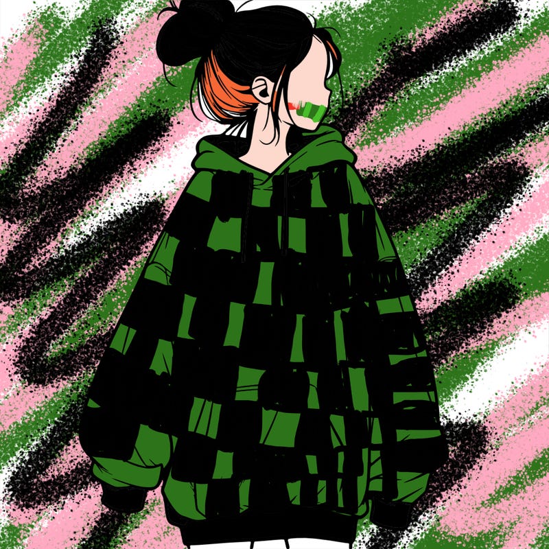 realistic girl with a oversized sweatshirt on and a bun