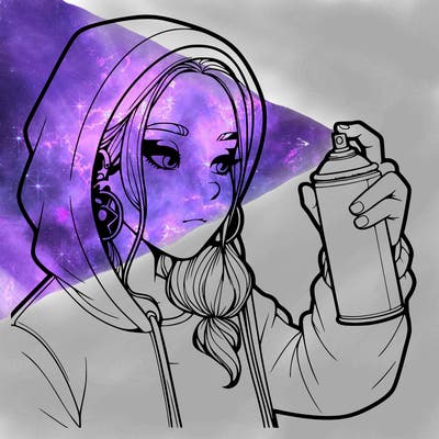 a realistic girl, spray painting