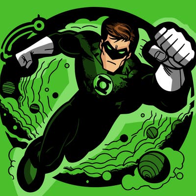 green lantern flying through space fighting