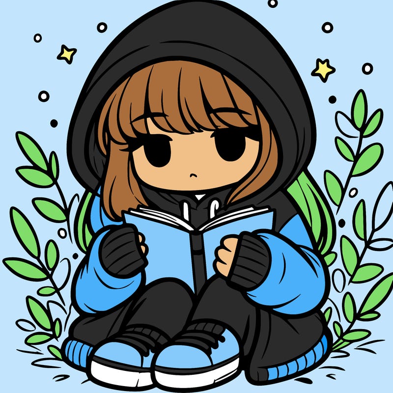 girl in oversized hoodie reading a book