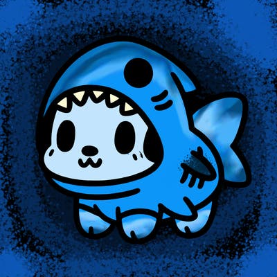 cute dog wearing a shark costume