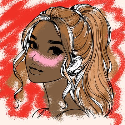 realistic girl with a ponytail on her hair and lips