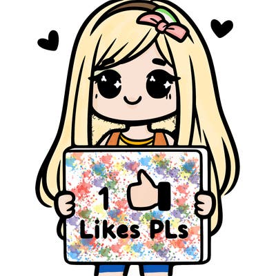 girl holding a sign saying 10 likes pls