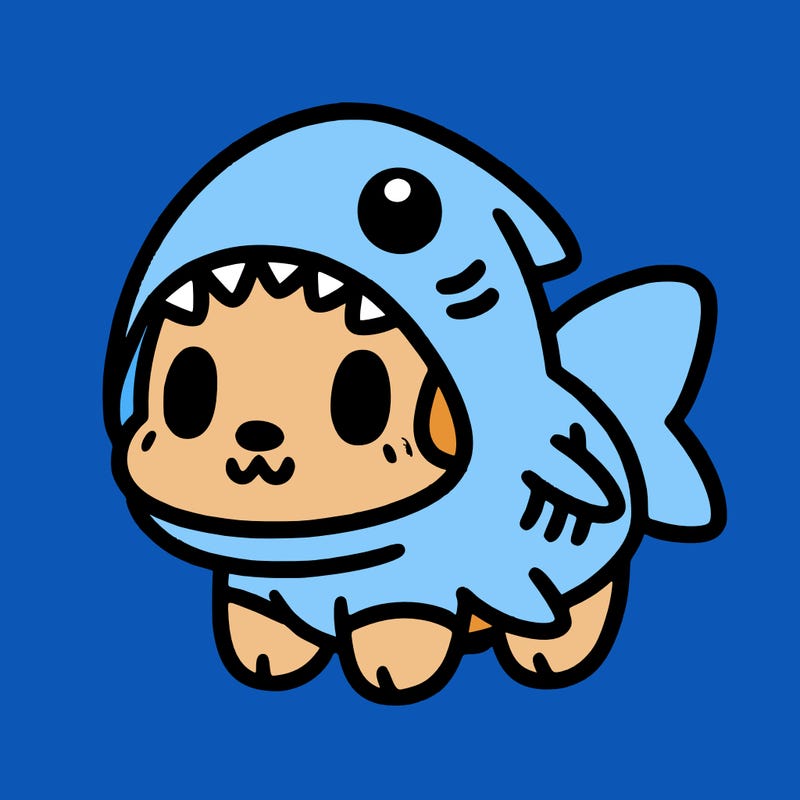 cute dog wearing a shark costume