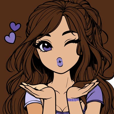 realistic girl winking and blowing a kiss while making heart hands