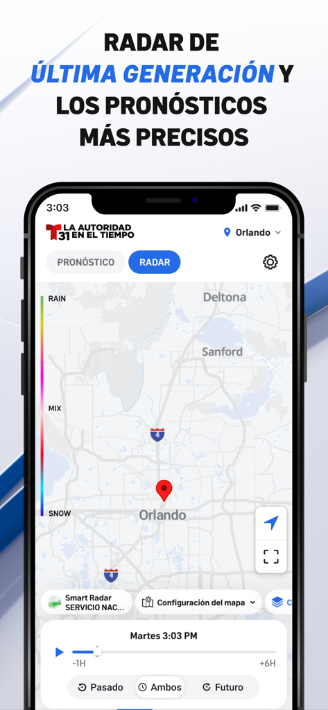 Telemundo 31 Orlando app showing a live weather radar map for Central Florida
