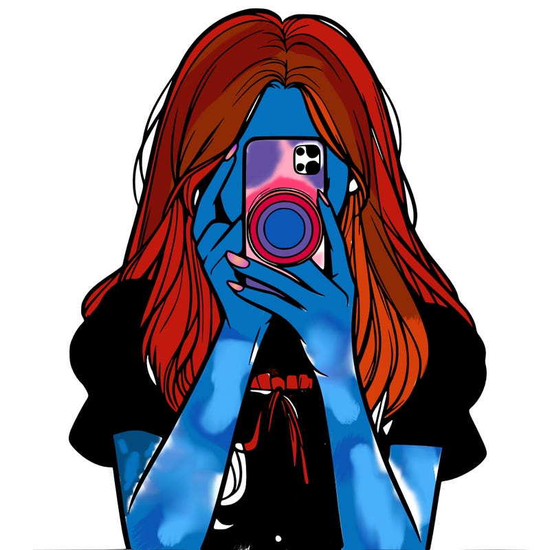 a realistic girl holding her phone taking pictures