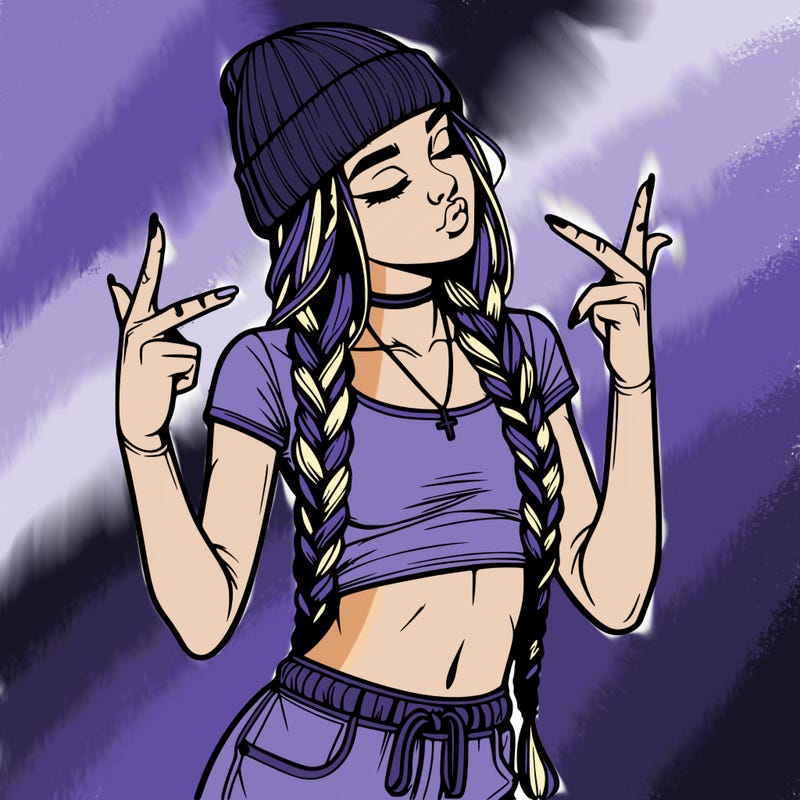 realistic teenage girl with braids and a beanie and crop top doing 🫶🏼