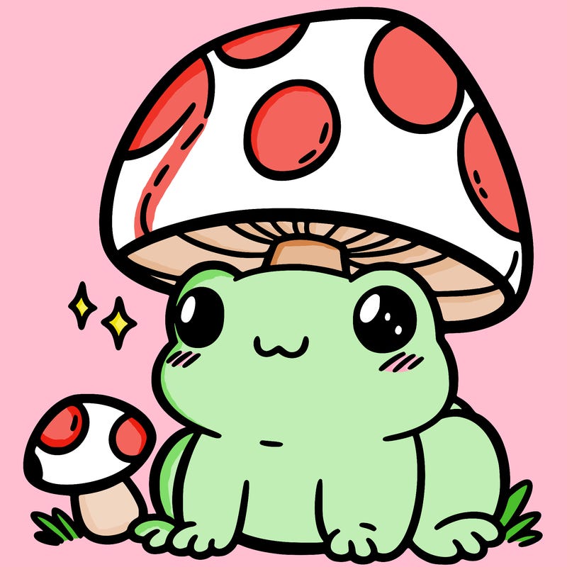 a cute frog with a mushroom hat