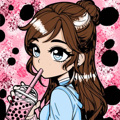 a realistic girl drinking boba