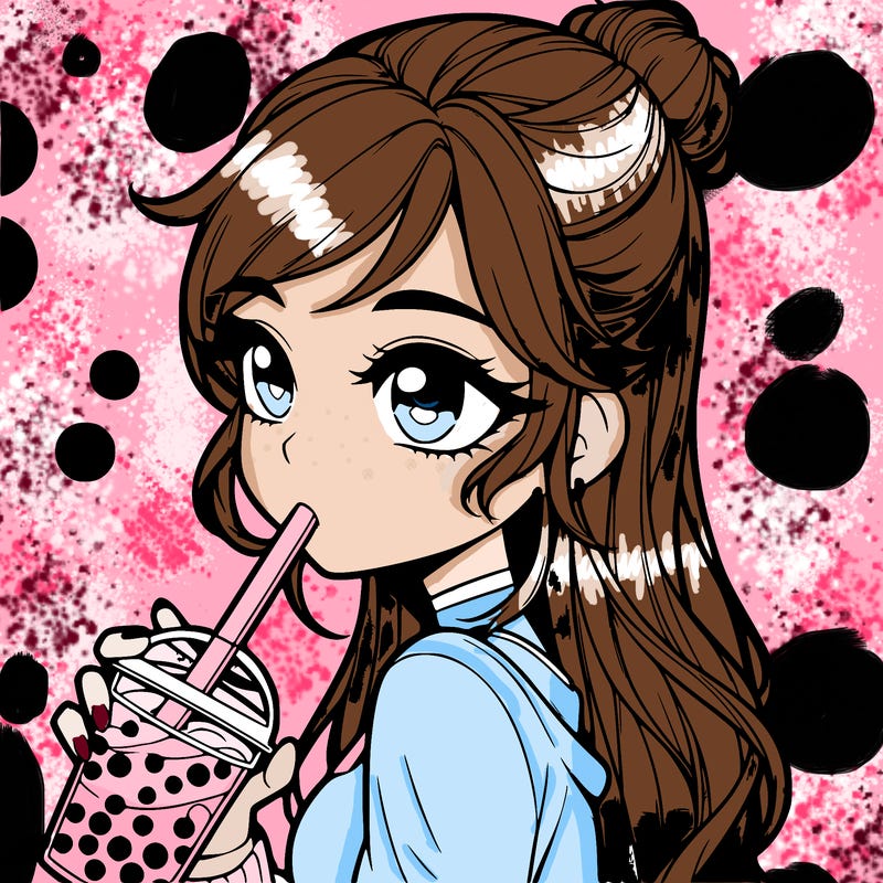a realistic girl drinking boba