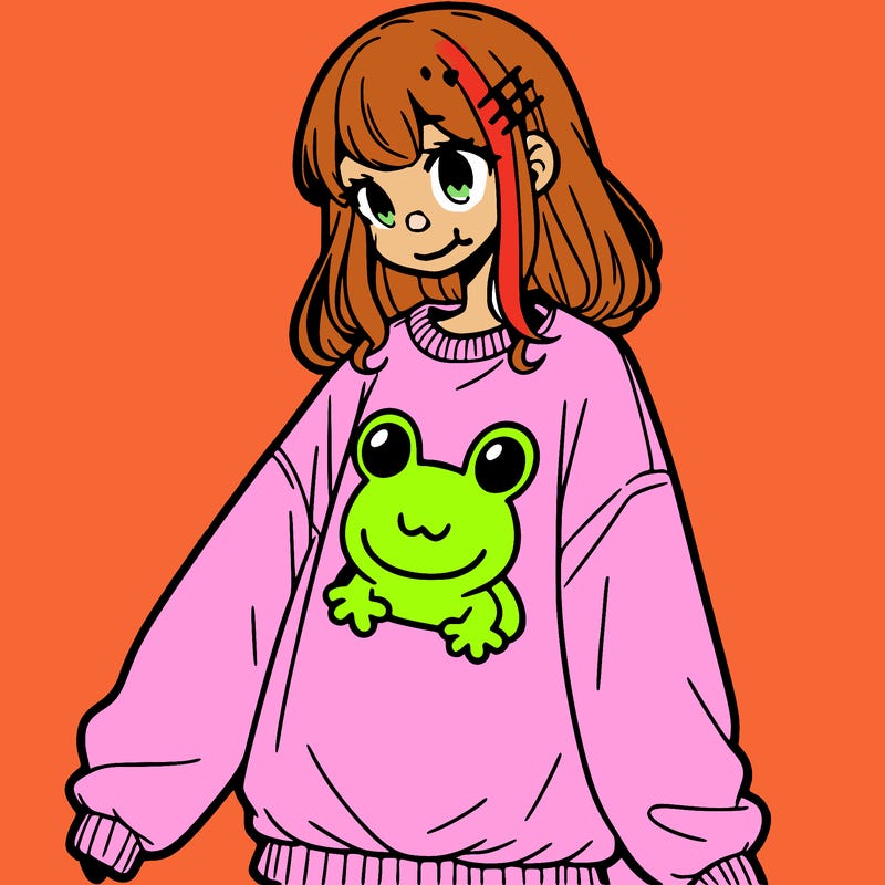 girl wearing frogging sweatshirt