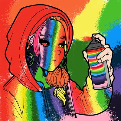 a realistic girl, spray painting