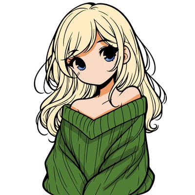 shy pretty girl wearing a sweater that is falling off one shoulder portrait