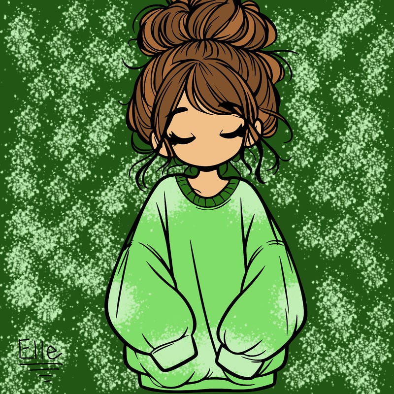 girl with baggy sweatshirt and messy bun