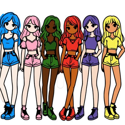 a group of girls wearing crop tops and shorts