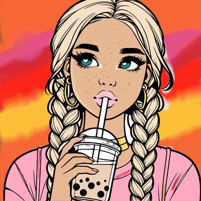 realistic girl with braided hair drinking boba