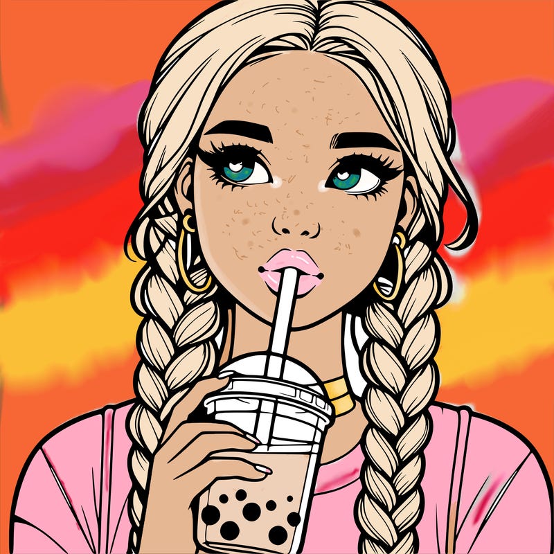 realistic girl with braided hair drinking boba