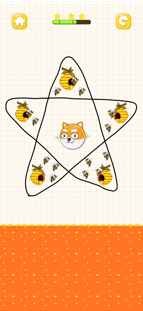 Save The Doge: Rescue Dog Game - A hand drawn star protecting a Shiba Inu from bees in the Save The Doge mobile game