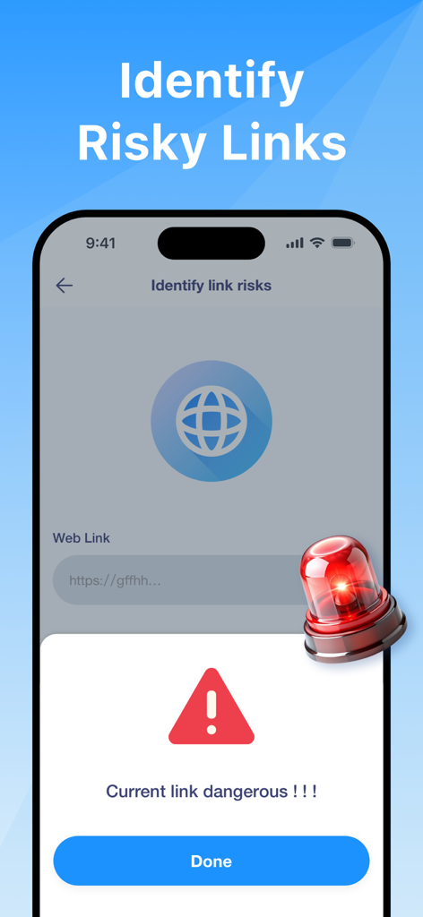 危険なウェブリンクに対するセキュリティ警告が表示されたAuthenticatorアプリの画面。