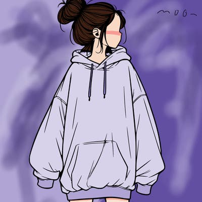 realistic girl with a oversized sweatshirt on and a bun