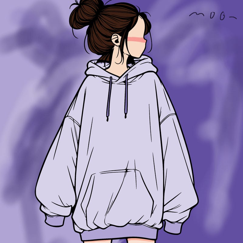 realistic girl with a oversized sweatshirt on and a bun