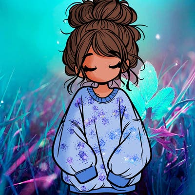 girl with baggy sweatshirt and messy bun