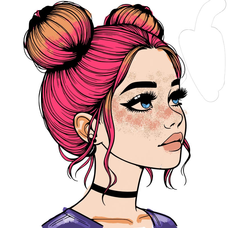 realistic girl with buns on the top of her head