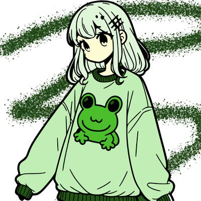 girl wearing frogging sweatshirt