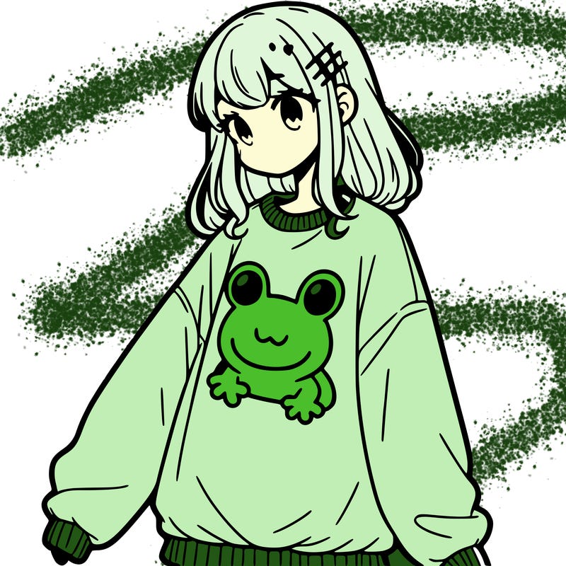 girl wearing frogging sweatshirt